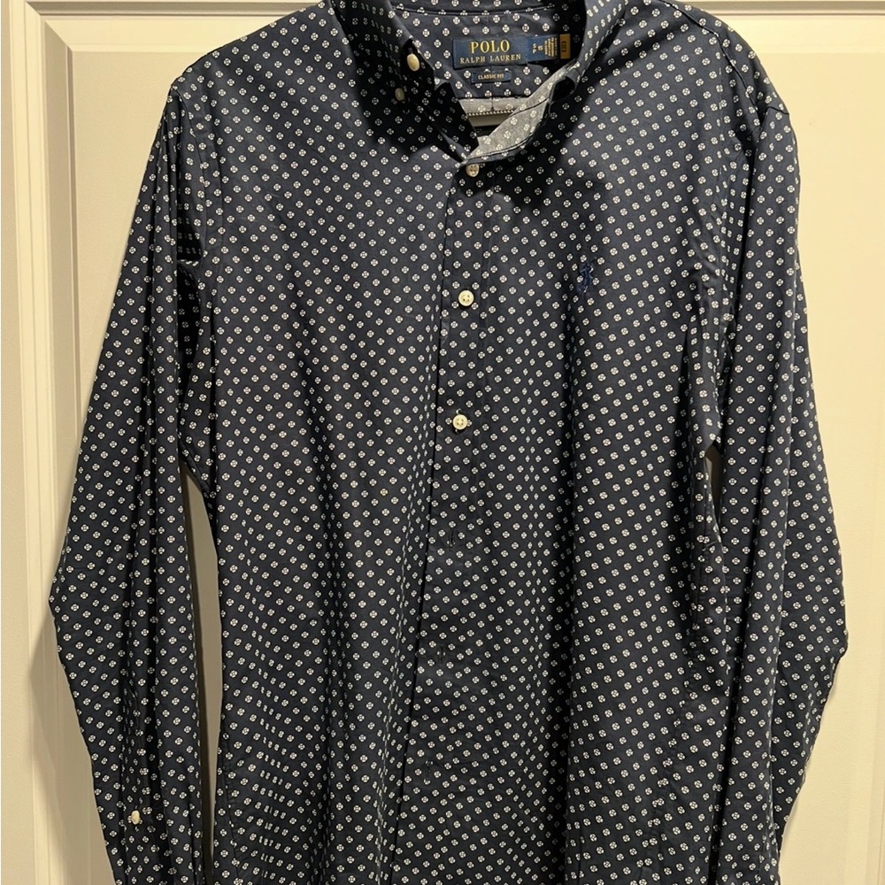 Polo by Ralph Lauren Men's Dark Blue Geometric Shirt